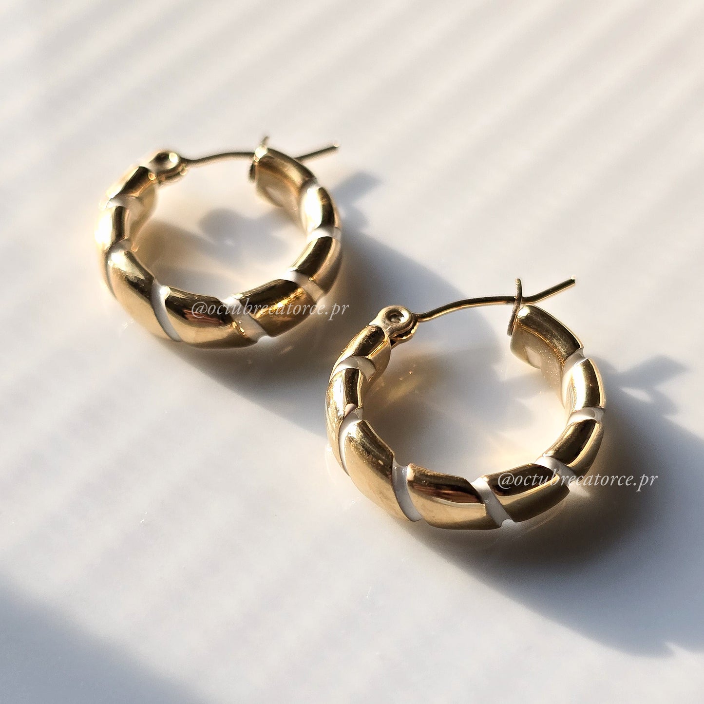 White and Gold Hoops Earrings