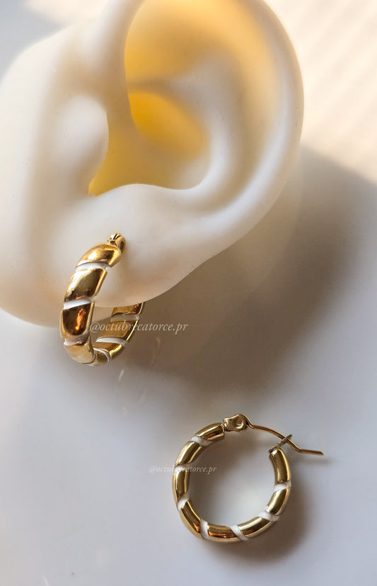 White and Gold Hoops Earrings