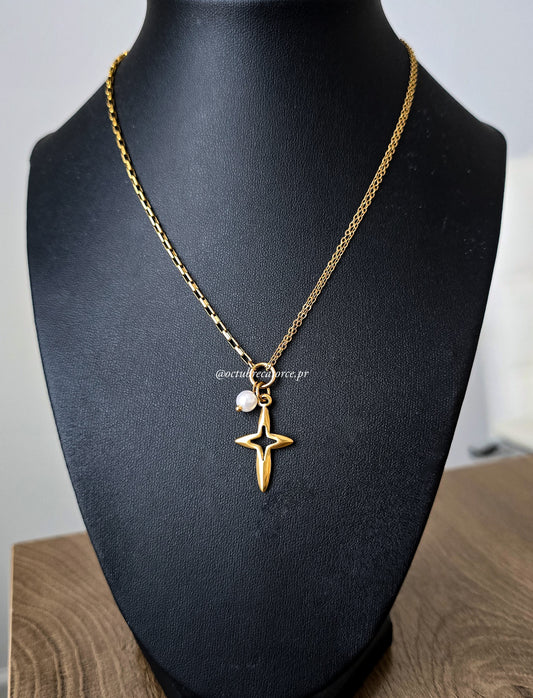 Golden Cross and Pearl Necklace
