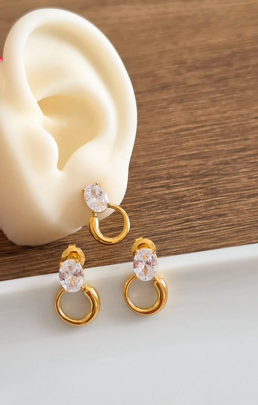 Oval Drop Stud Earrings