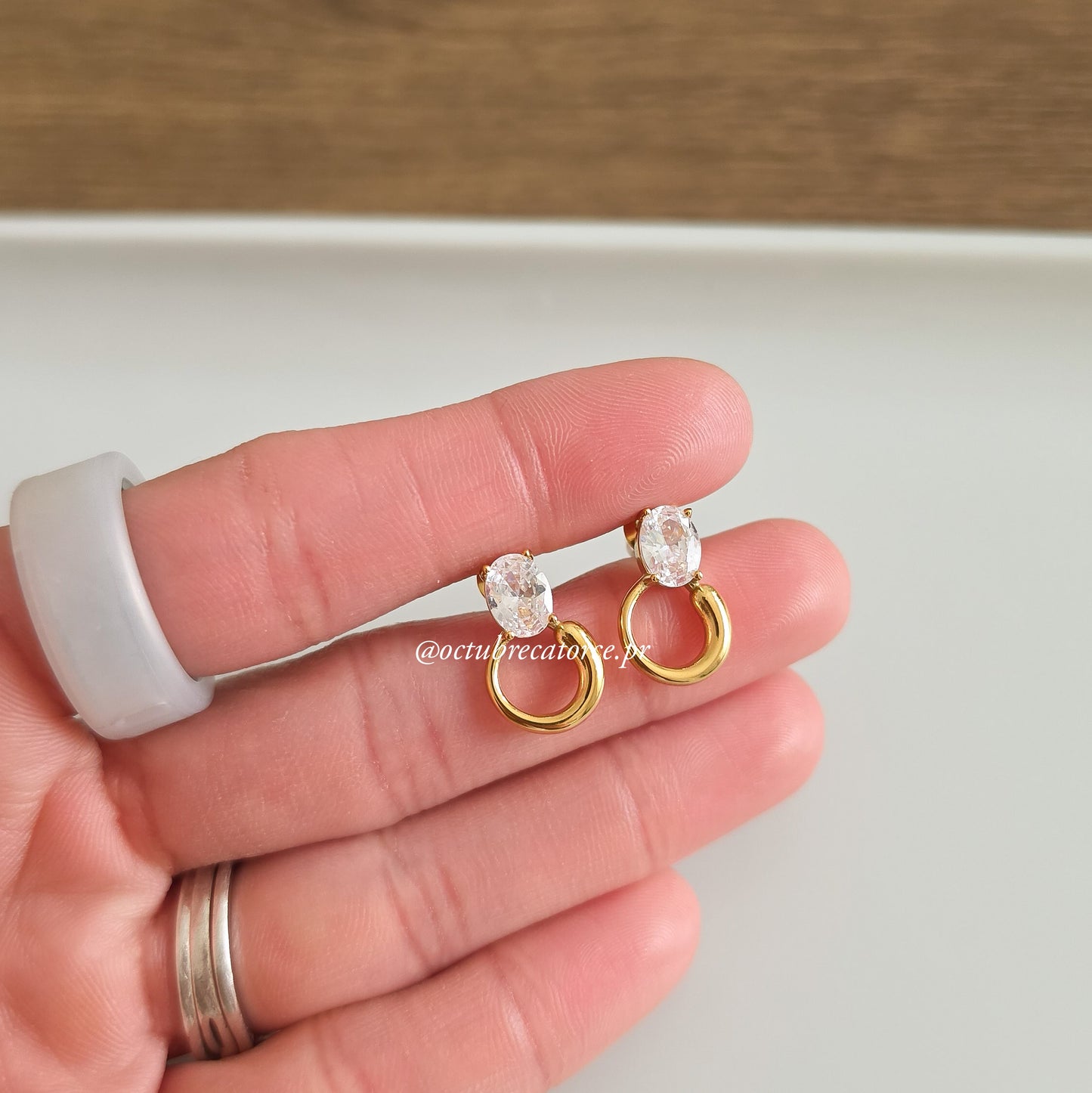 Oval Drop Stud Earrings